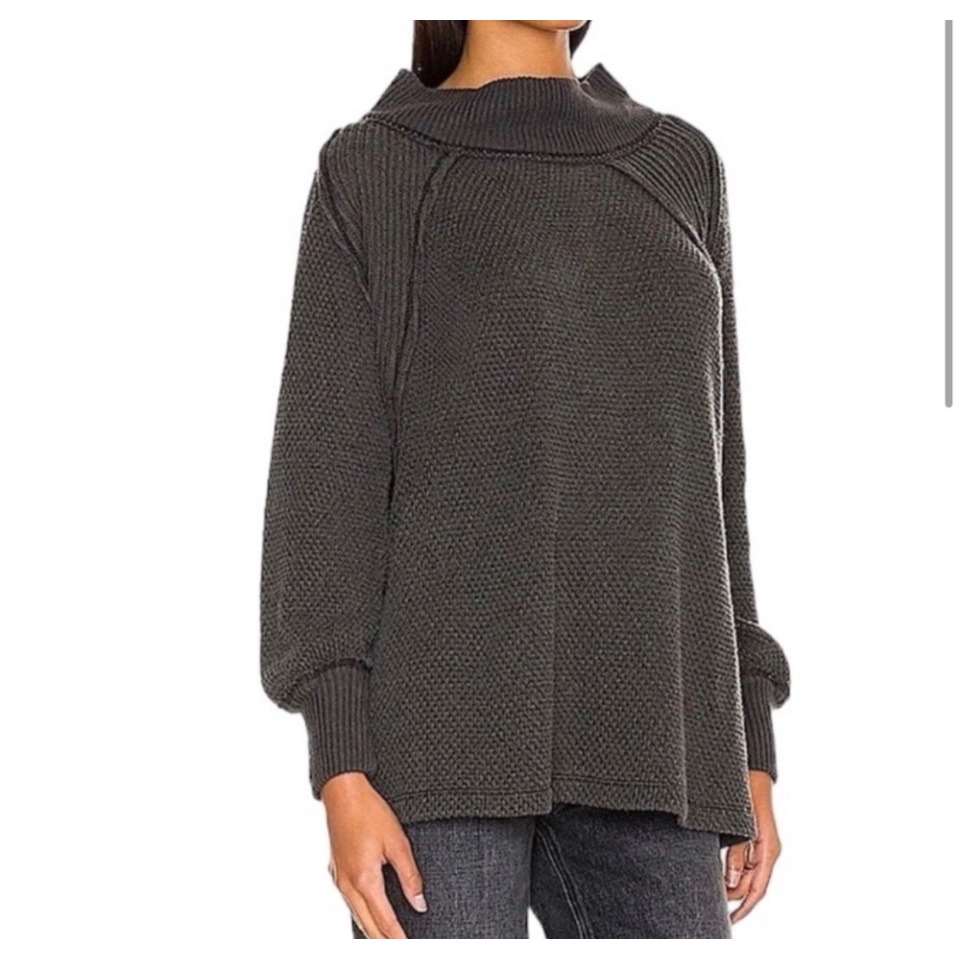 We The Free People She's A Keeper Grey Waffle Mock Neck Sweater Xs Extra Small